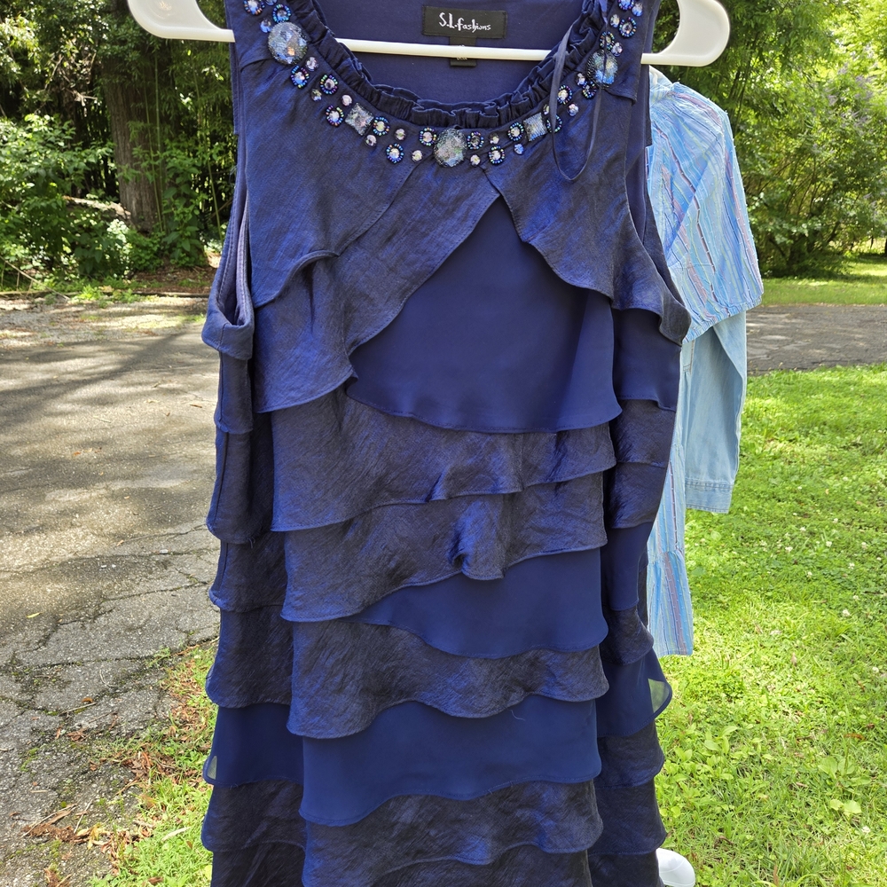 S.L. Fashions Blue Embellished Ruffled Mini Dress